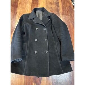 vtg REITMANS pea coat women size 5 black double breasted 75% wool jacket office